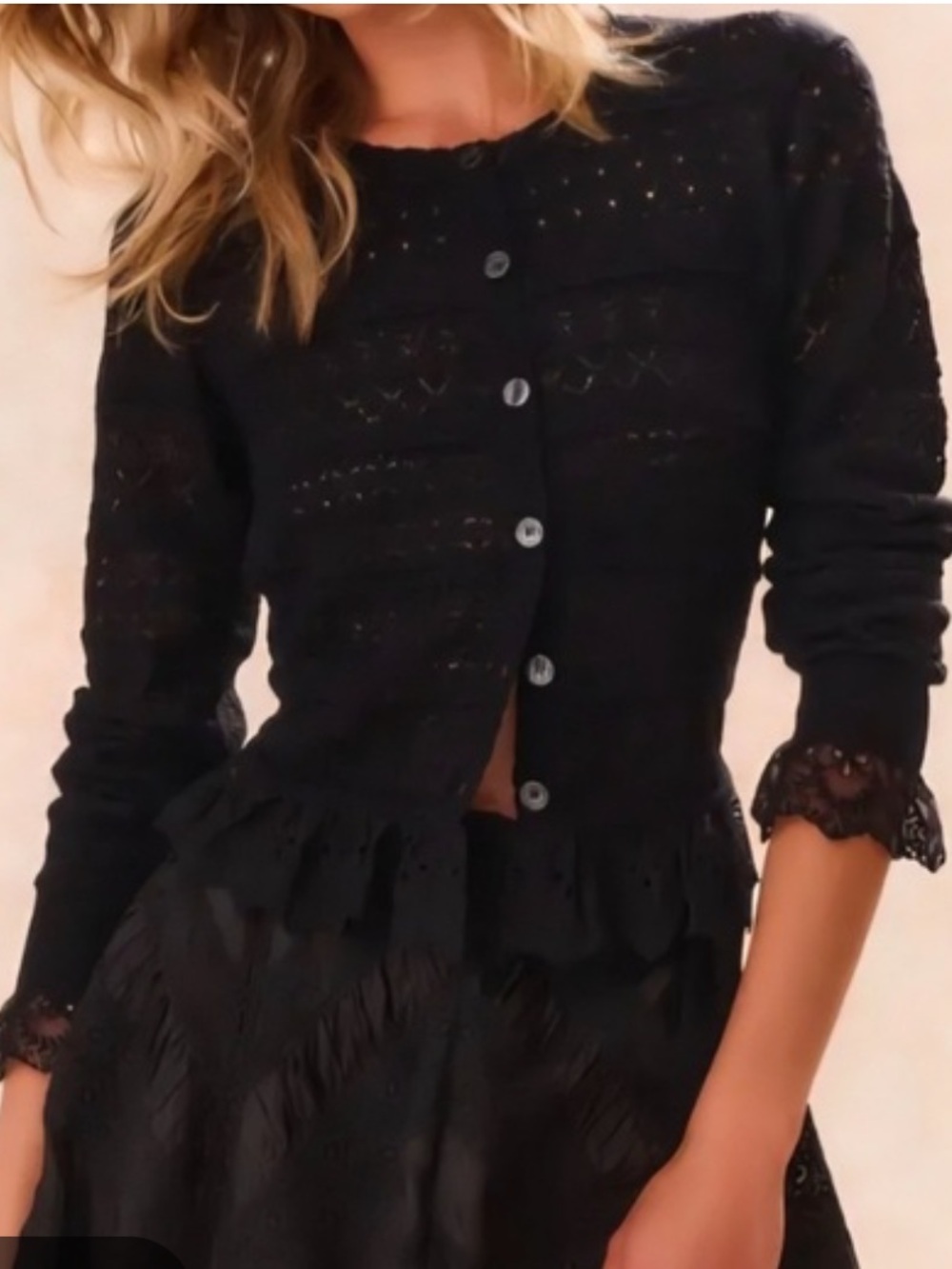 Caroline Constas Black Lace-Trim Cropped Cardigan